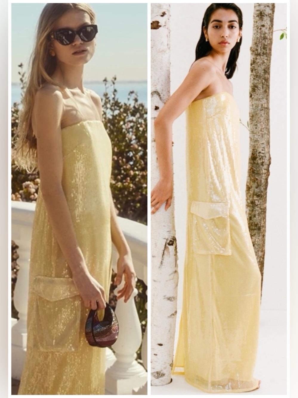 STAUD Casey Strapless Sequined
Maxi Dress Side Pocket Sunray Yellow SZ US 2